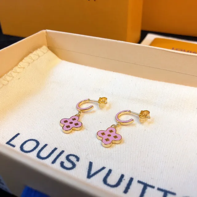 Louis Vuitton Pink Gold Metal Enamel Earrings 9