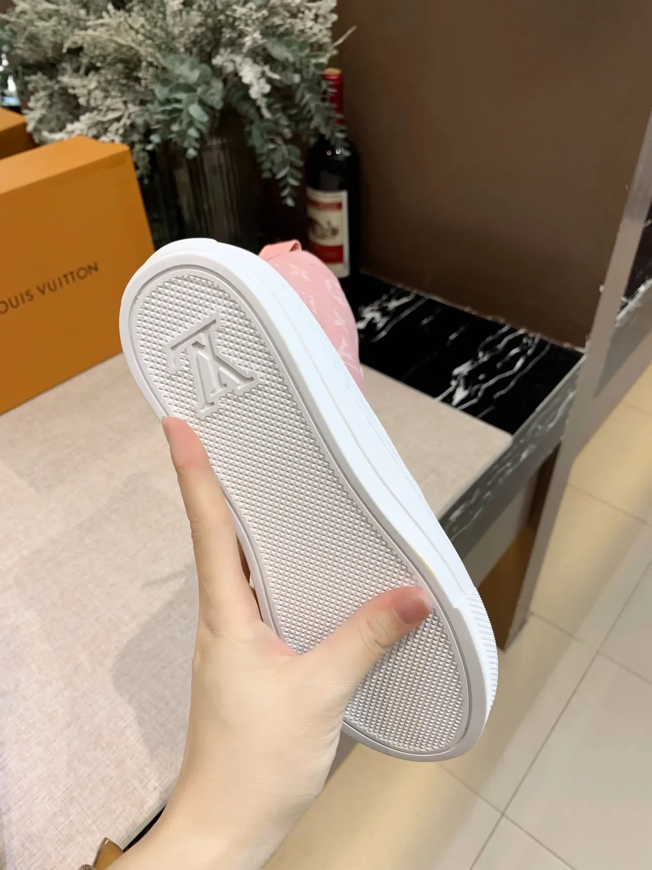 Louis Vuitton Pink White High-Top Monogram Canvas Sneakers 5