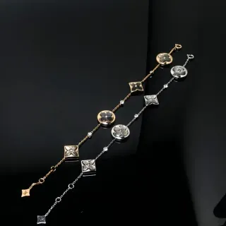Louis Vuitton Quatrefoil Gold Silver Floral Medallions Alternating Square Links Bracelet