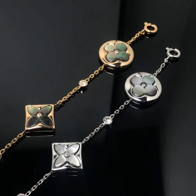 Louis Vuitton Quatrefoil Gold Silver Floral Medallions Alternating Square Links Bracelet 3