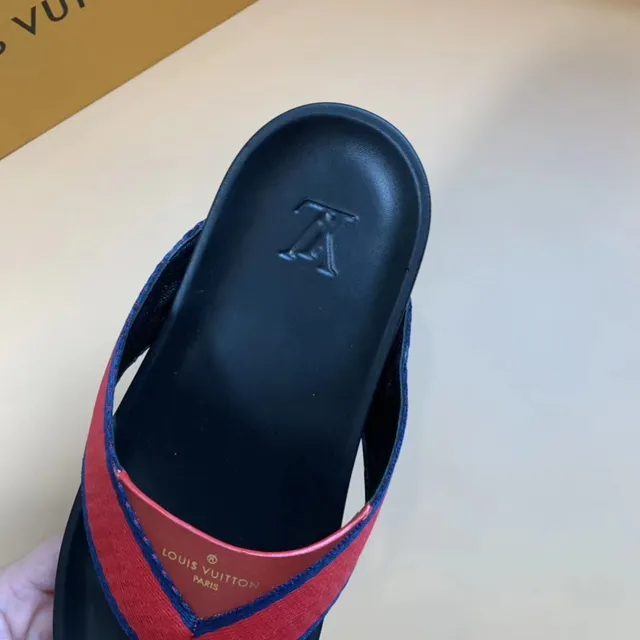 Louis Vuitton Red and Navy Woven Thong Slippers 3