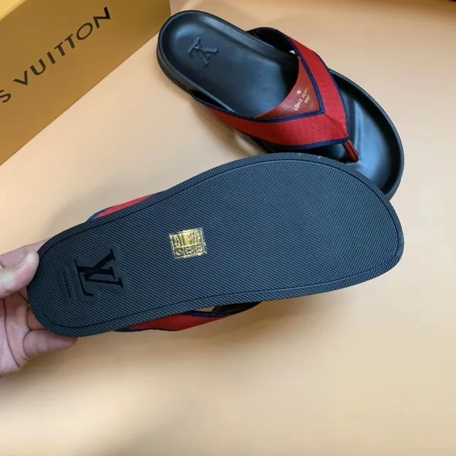 Louis Vuitton Red and Navy Woven Thong Slippers 4