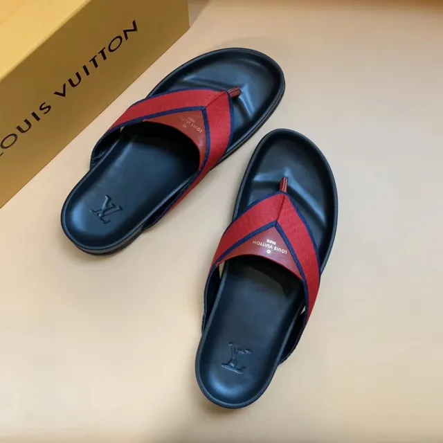 Louis Vuitton Red and Navy Woven Thong Slippers 5