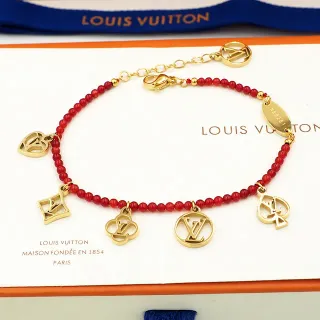 Louis Vuitton Bracelete Charms com Contas Vermelho e Dourado