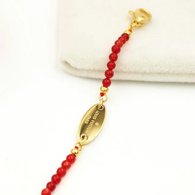 Louis Vuitton Red Gold Beaded Charms Bracelet 2