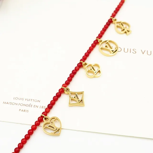 Louis Vuitton Red Gold Beaded Charms Bracelet 4