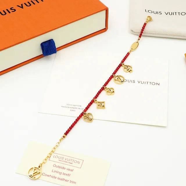 Louis Vuitton Red Gold Beaded Charms Bracelet 5