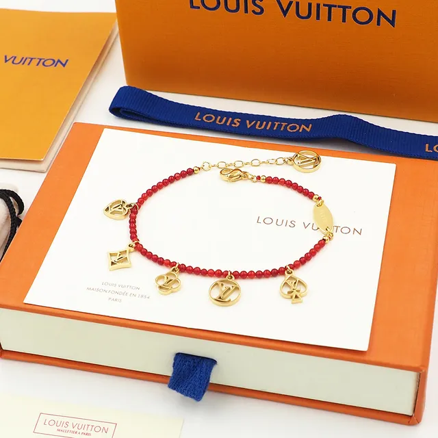 Louis Vuitton Red Gold Beaded Charms Bracelet 6