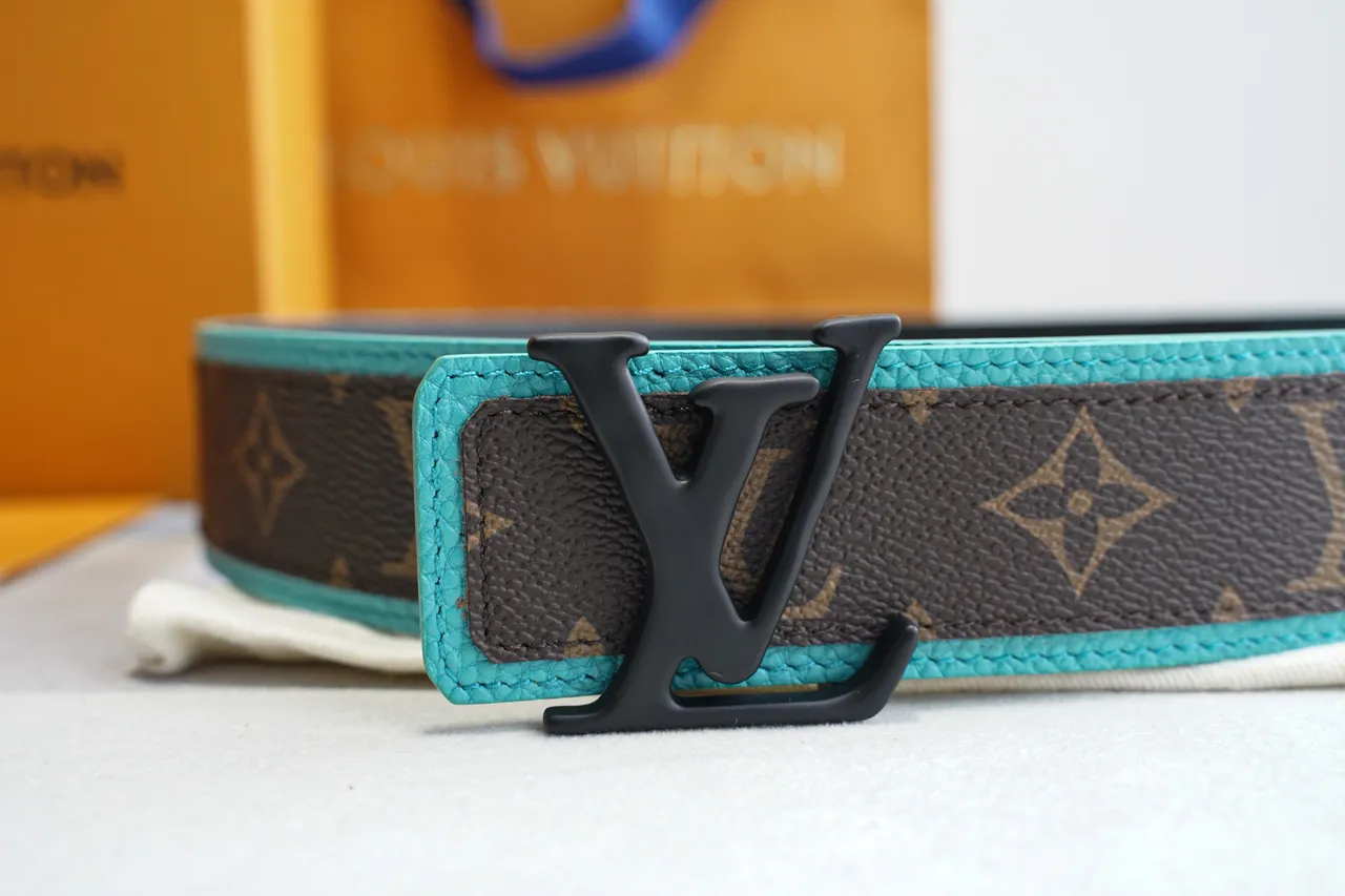 Louis Vuitton حزام قابل التقلب بني أزرق مونوغرام قماش جلد حزام 3