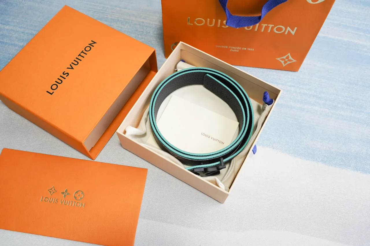 Louis Vuitton حزام قابل التقلب بني أزرق مونوغرام قماش جلد حزام 5