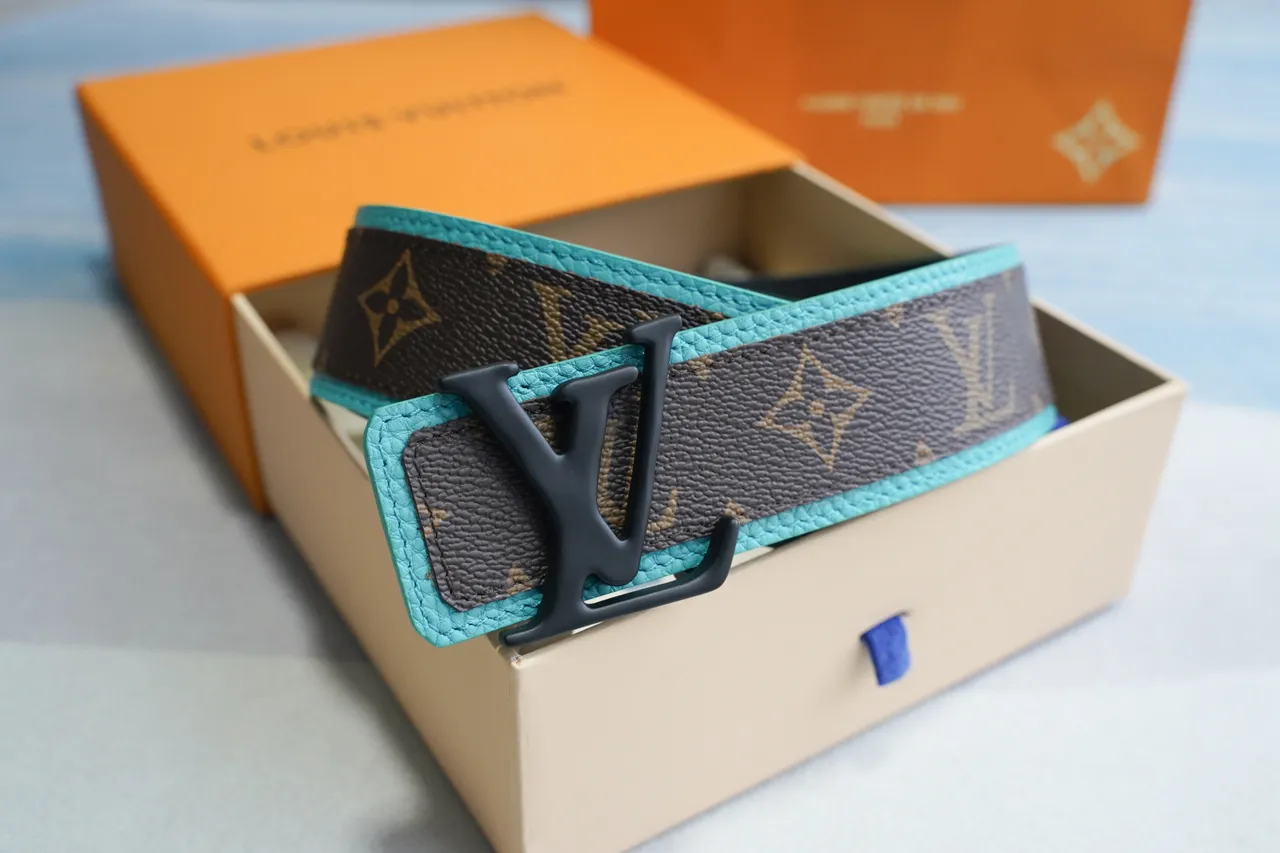 Louis Vuitton حزام قابل التقلب بني أزرق مونوغرام قماش جلد حزام 6