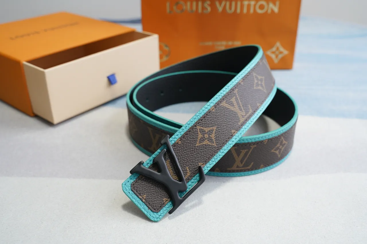 Louis Vuitton حزام قابل التقلب بني أزرق مونوغرام قماش جلد حزام 9