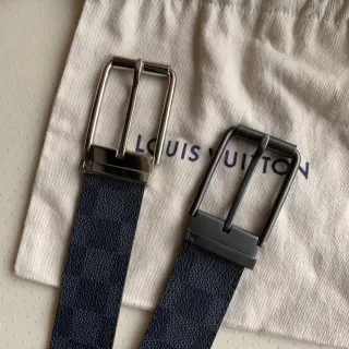 Louis Vuitton Reversible Belt Navy Silver Textured Monogram Canvas Leather Belt
