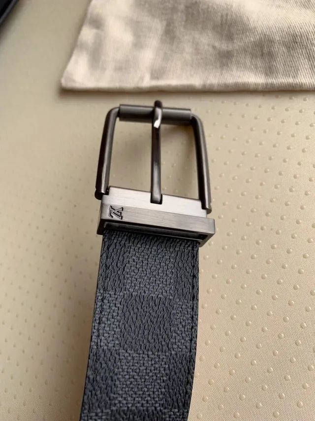 Louis Vuitton Reversible Belt Navy Silver Textured Monogram Canvas Leather Belt 2