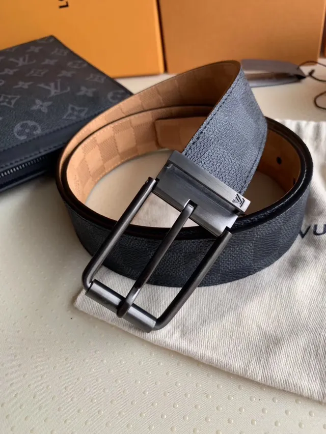Louis Vuitton Reversible Belt Navy Silver Textured Monogram Canvas Leather Belt 4