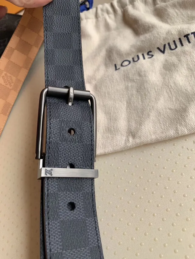 Louis Vuitton Reversible Belt Navy Silver Textured Monogram Canvas Leather Belt 6