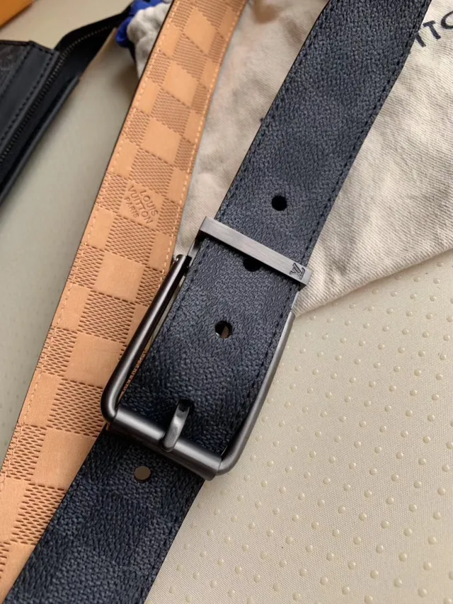Louis Vuitton Reversible Belt Navy Silver Textured Monogram Canvas Leather Belt 7