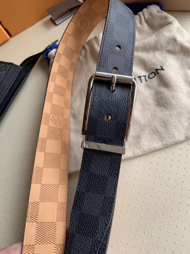 Louis Vuitton Reversible Belt Navy Silver Textured Monogram Canvas Leather Belt 8