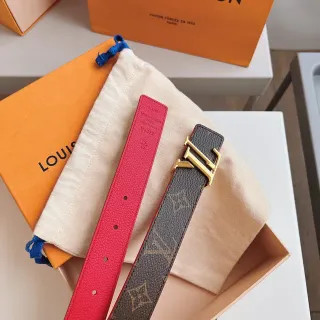 Louis Vuitton Reversible Belt Red Brown Monogram Canvas Leather Belt