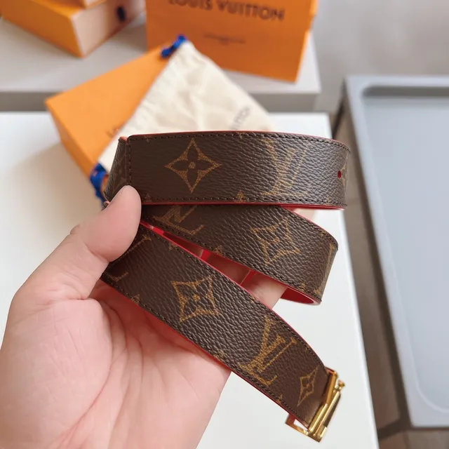Louis Vuitton Reversible Belt Red Brown Monogram Canvas Leather Belt 6