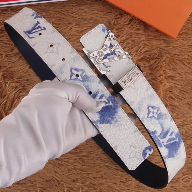 Louis Vuitton Reversible Monogram Belt Blue White Leather Belt 7