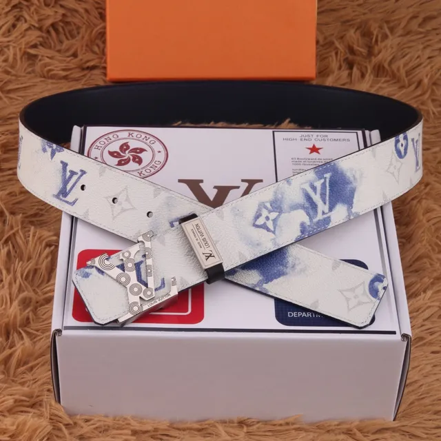 Louis Vuitton Reversible Monogram Belt Blue White Leather Belt 8
