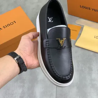 Louis Vuitton Run Away 黑白 皮革 平台 鞋底 乐福鞋