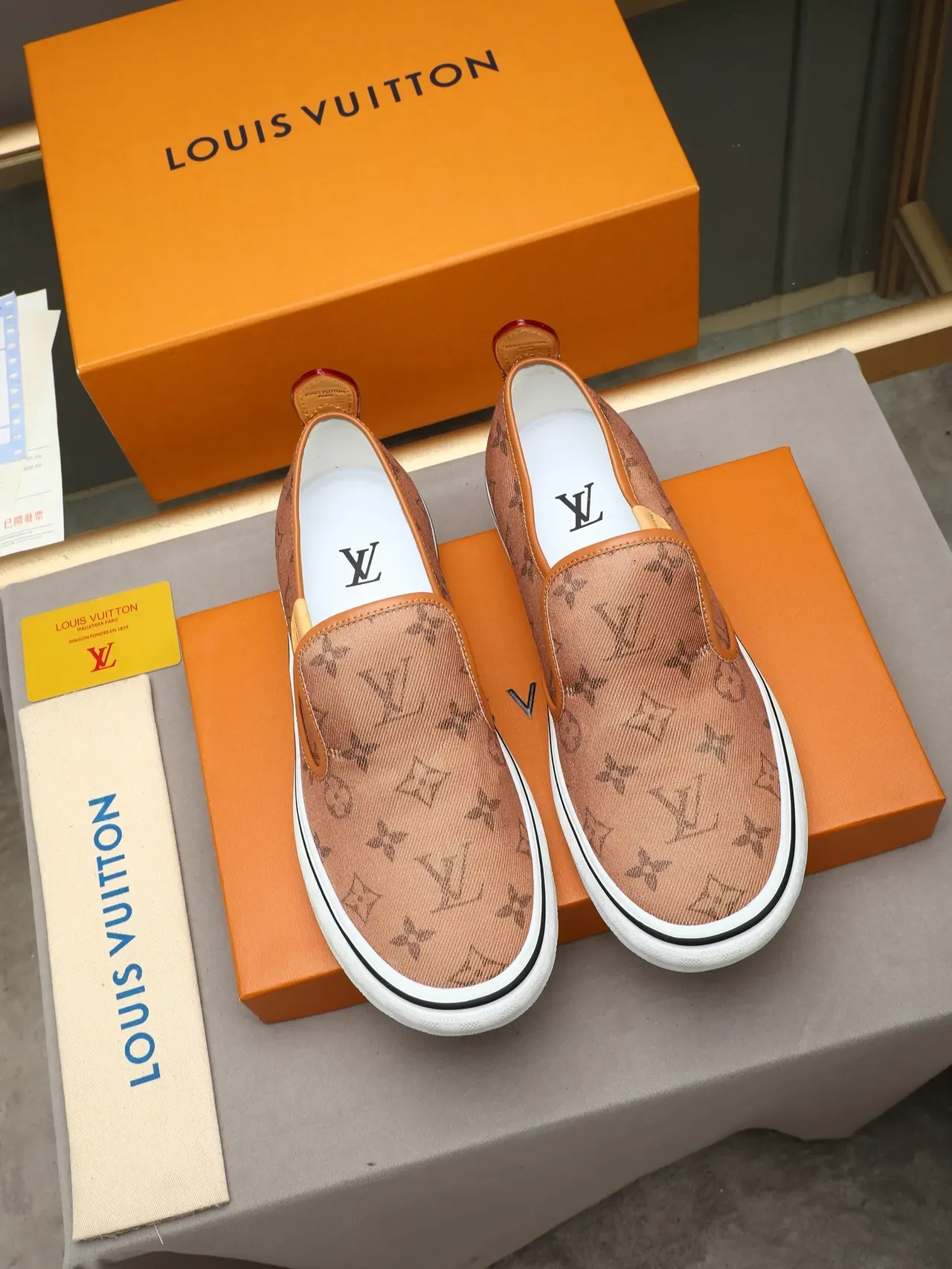 Louis Vuitton Run Away Brown White Monogram Canvas Slip-On Lifestyle Sneakers 2