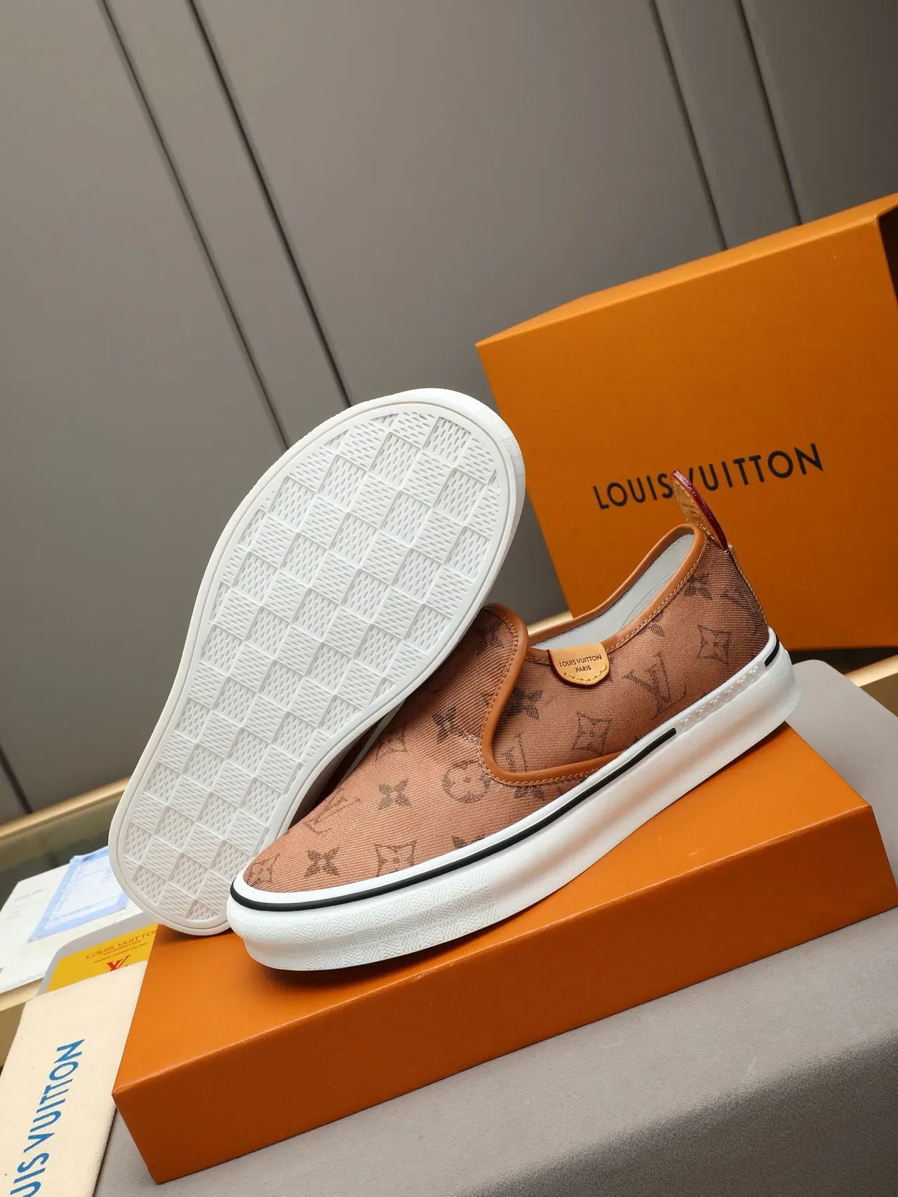 Louis Vuitton Run Away Brown White Monogram Canvas Slip-On Lifestyle Sneakers 4