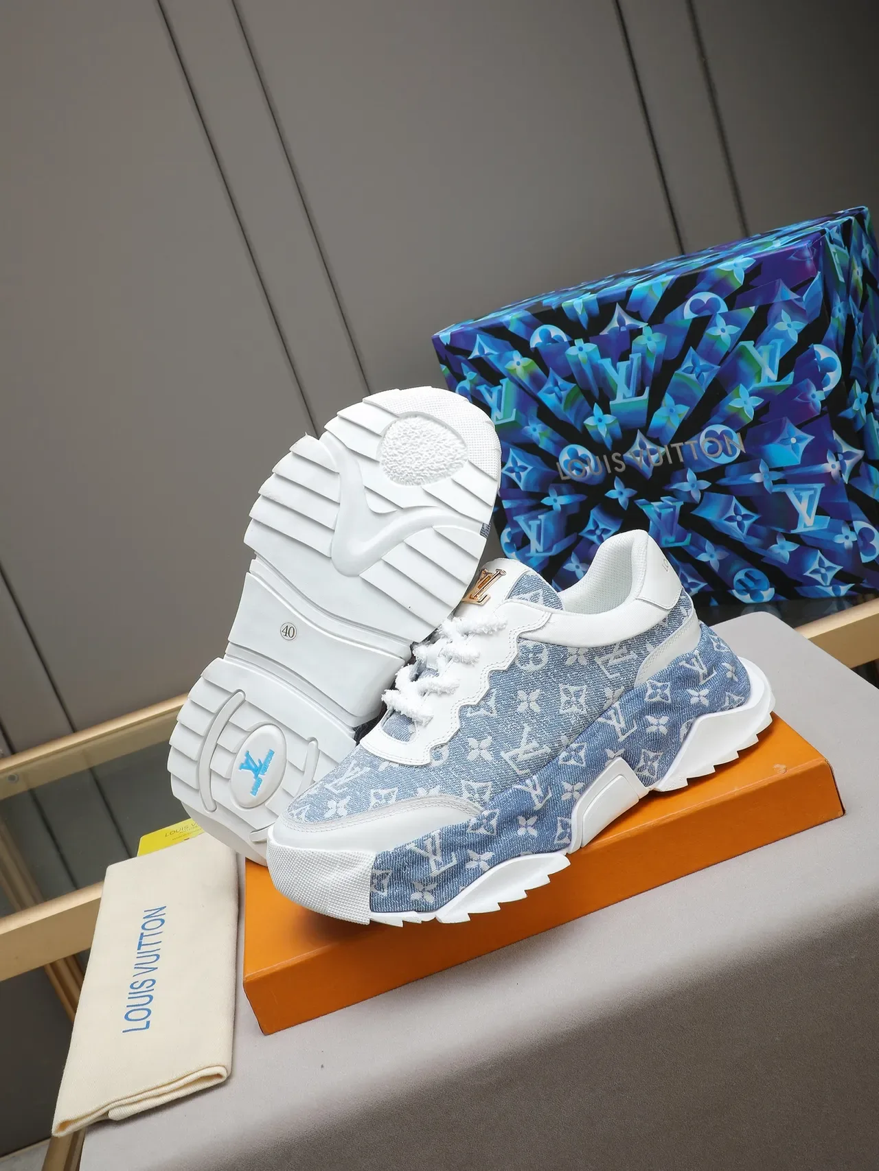 Louis Vuitton Run Away Denim Monogram Chunky Sneakers 4