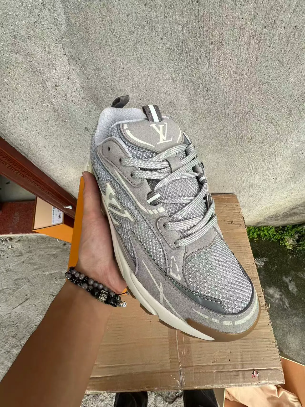 Louis Vuitton Run Away Gray Mesh-Suede Chunky Sneakers 2