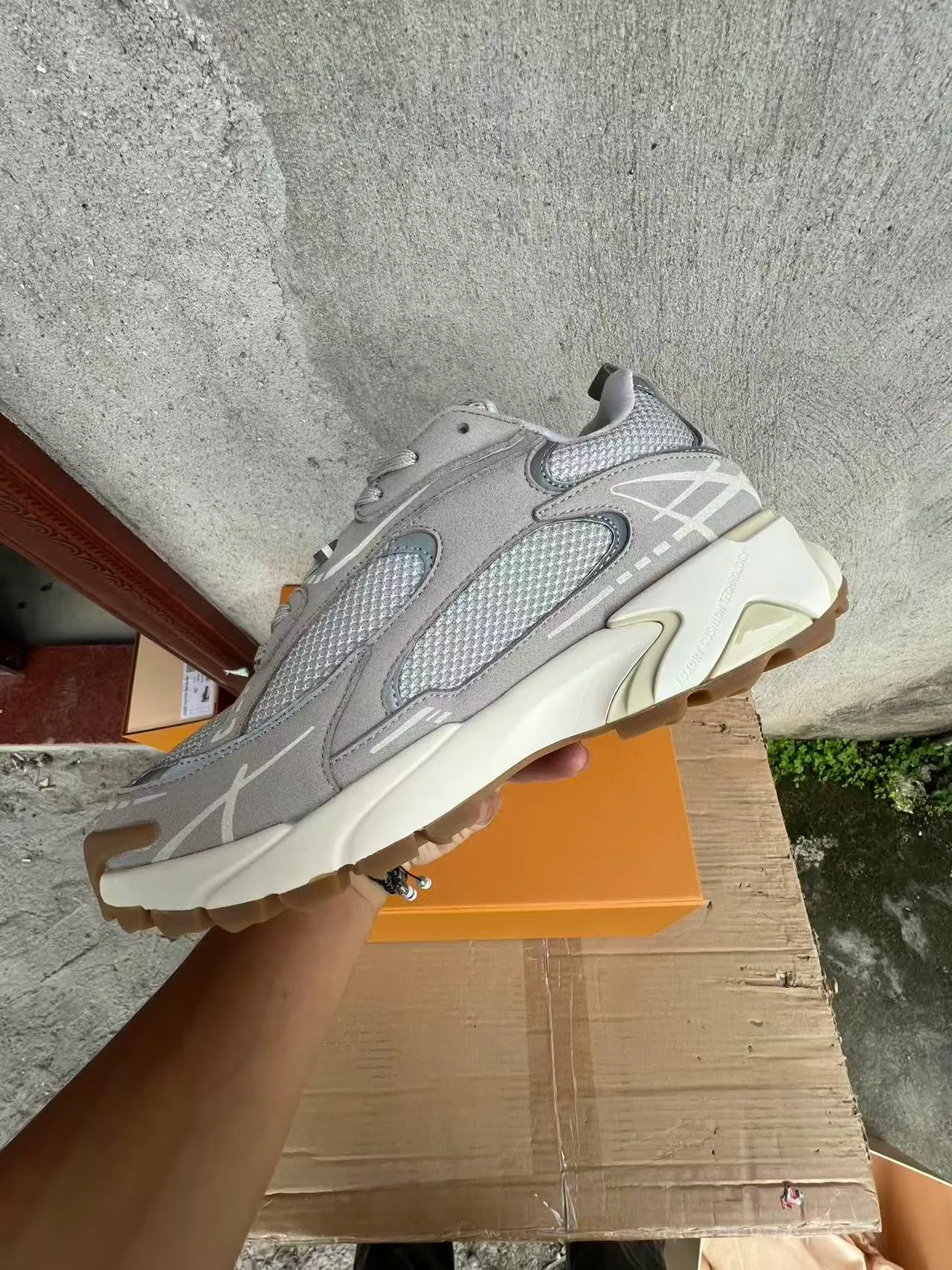 Louis Vuitton Run Away Gray Mesh-Suede Chunky Sneakers 5