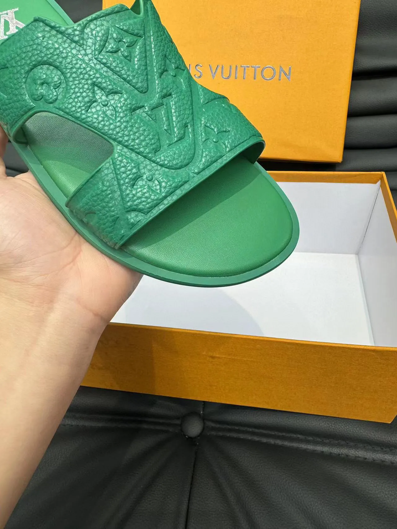 Louis Vuitton Run Away Green Molded Rubber Slippers 7