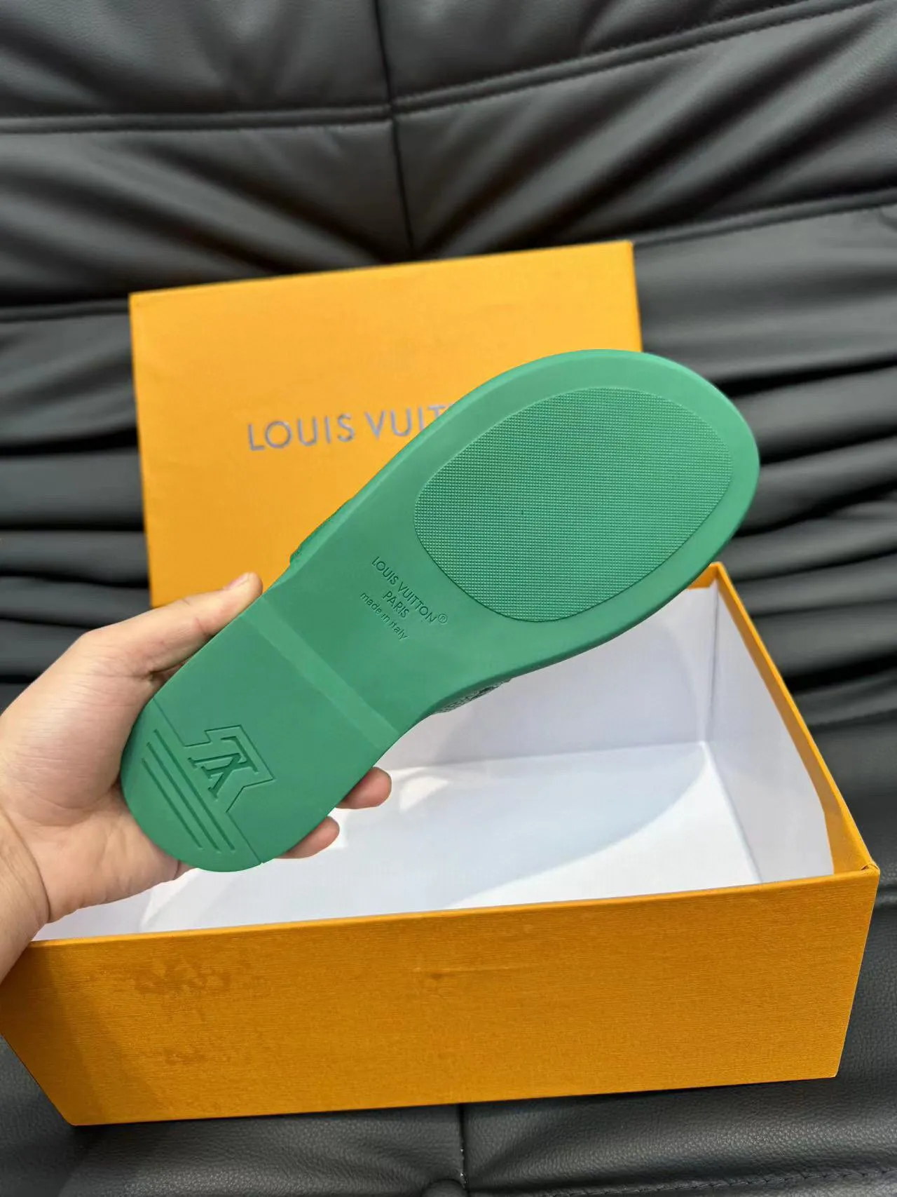 Louis Vuitton Run Away Green Molded Rubber Slippers 9