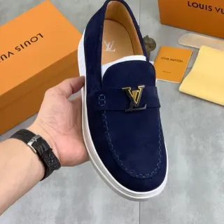 Louis Vuitton Run Away Loafer नेवी सूड सफेद प्लेटफॉर्म लूफर