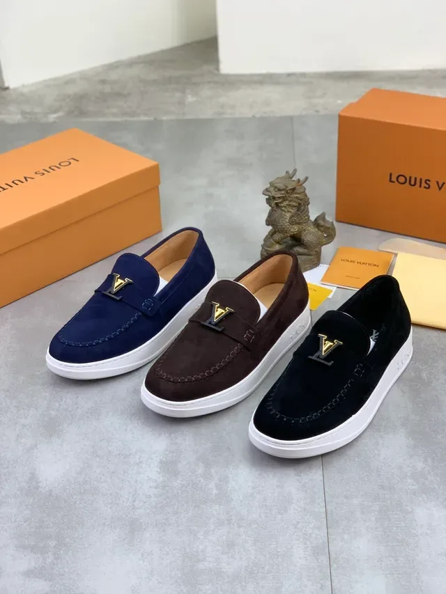 Louis Vuitton Run Away Loafer Navy Suede White Platform Loafers 2