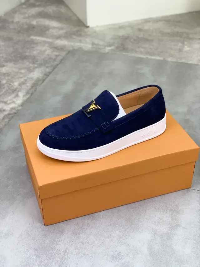 Louis Vuitton Run Away Loafer Navy Suede White Platform Loafers 4
