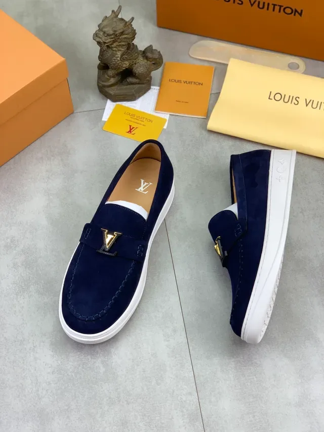 Louis Vuitton Run Away Loafer Navy Suede White Platform Loafers 5