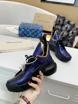 Louis Vuitton Run Away Metallic Blue Gold-Trimmed Chunky Sneakers 2