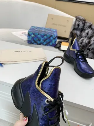Louis Vuitton Run Away Metallic Blue Gold-Trimmed Chunky Sneakers 3