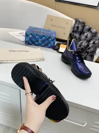 Louis Vuitton Run Away Metallic Blue Gold-Trimmed Chunky Sneakers 4