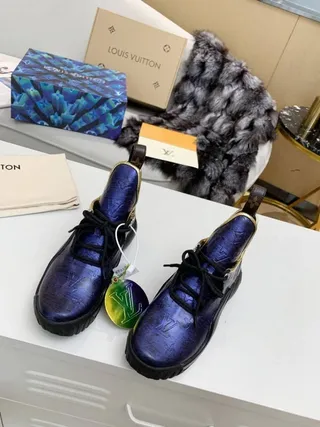 Louis Vuitton Run Away Metallic Blue Gold-Trimmed Chunky Sneakers 5