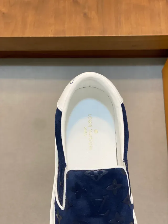 Louis Vuitton Run Away Navy White Slip-On Monogram-Printed Lifestyle Sneakers 4