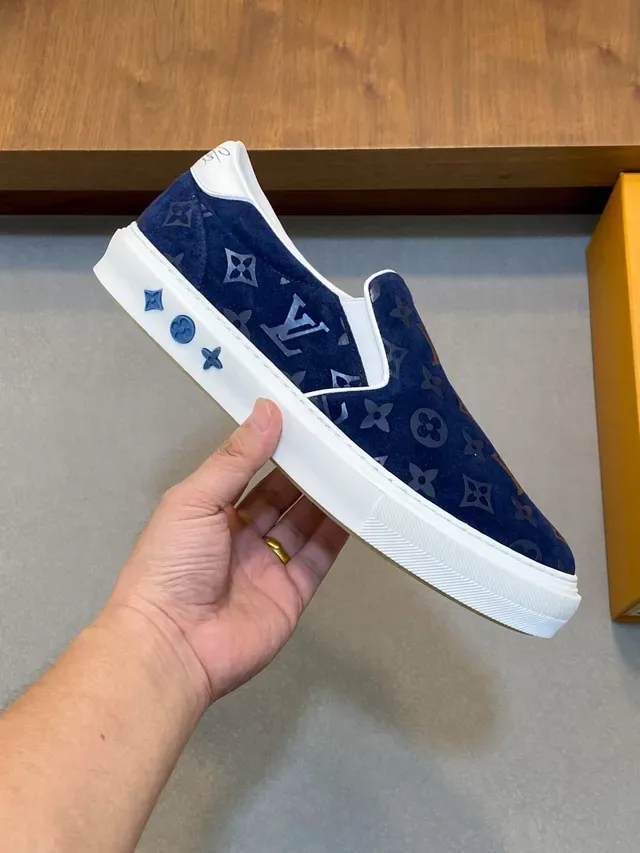 Louis Vuitton Run Away Navy White Slip-On Monogram-Printed Lifestyle Sneakers 5