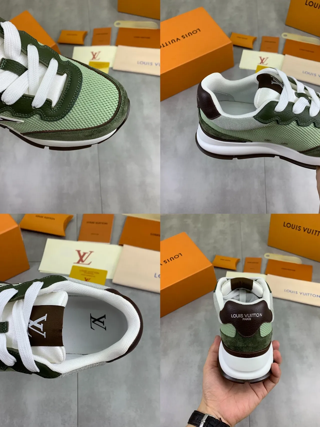 Louis Vuitton Run Away Olive Green Mesh and Suede Lifestyle Sneakers 2