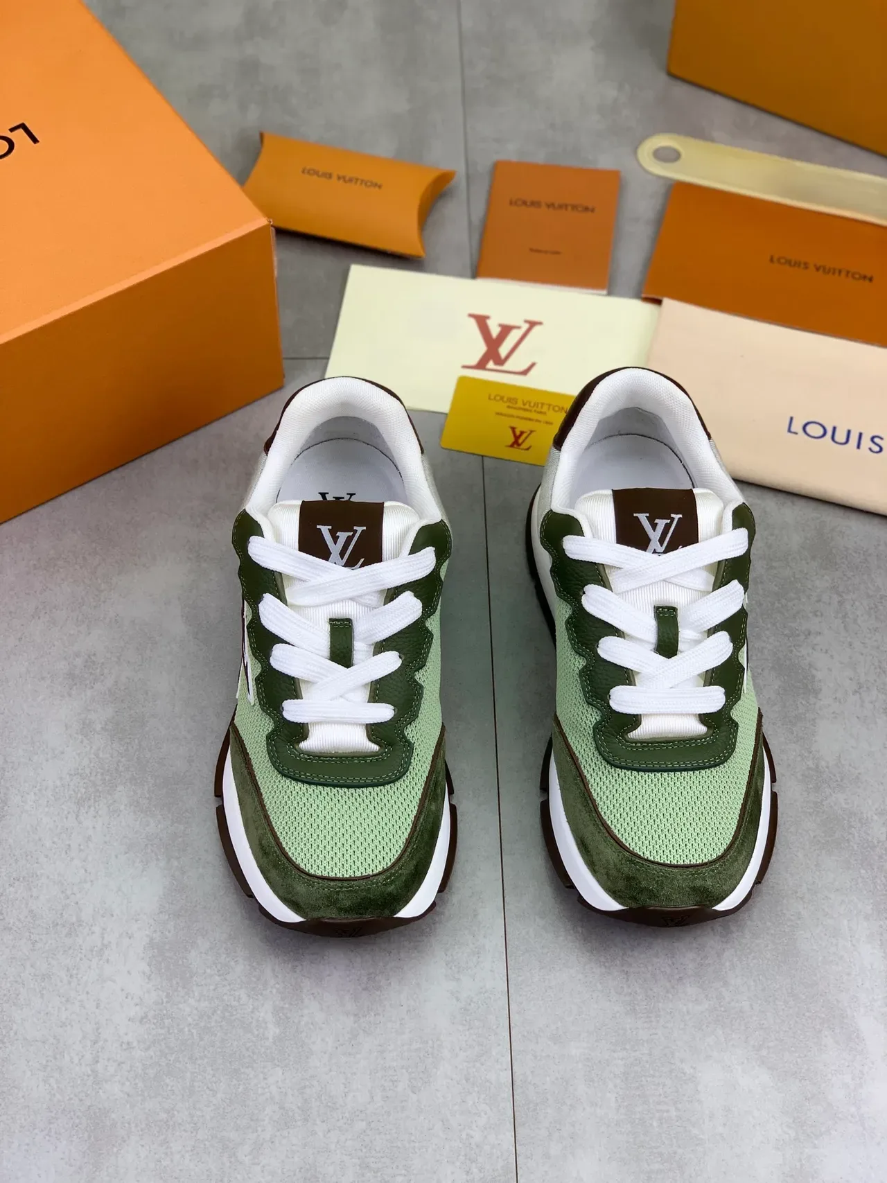 Louis Vuitton Run Away Olive Green Mesh and Suede Lifestyle Sneakers 4