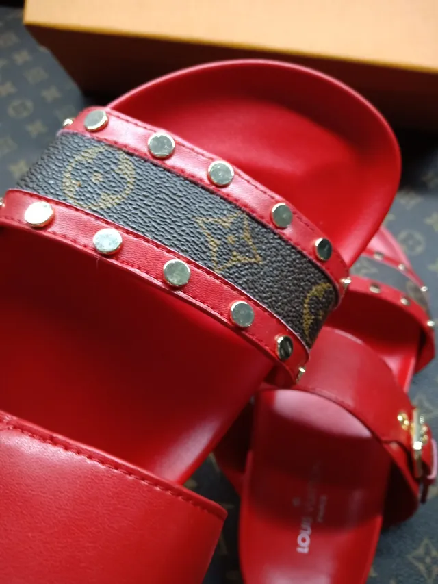 Louis Vuitton Run Away Red Monogram Stud Slide Slippers 2