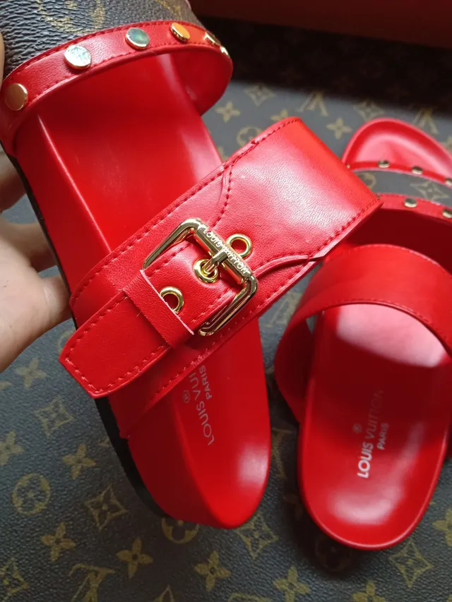 Louis Vuitton Run Away Red Monogram Stud Slide Slippers 4