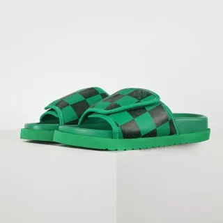 Louis Vuitton Run Away Slide Green and Black Checkerboard Slippers