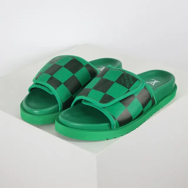 Louis Vuitton Run Away Slide সবুজ এবং কালো চেকারবোর্ড স্লিপার 2